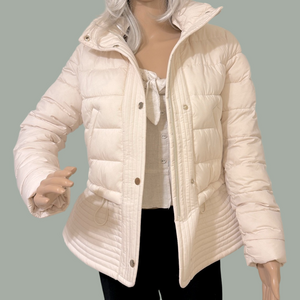 White House Black Market Peplum Puffer Cream Ivory White Jacket WHBM Sz Small